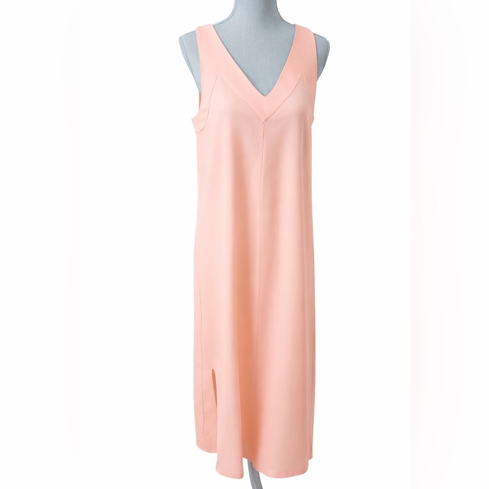 DKNY Peach Linen Blend V-Neck Side Slit Maxi Dress S NWOT